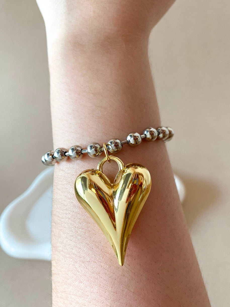 Silver & Gold Big Heart Bracelet