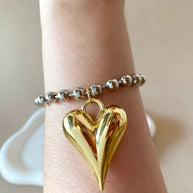 Silver & Gold Big Heart Bracelet