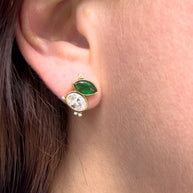 2 Drop Zircon Green and Clear Steel Earrings