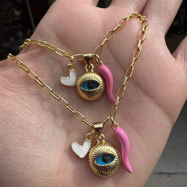 Evil Eyes Paper Clip Necklace