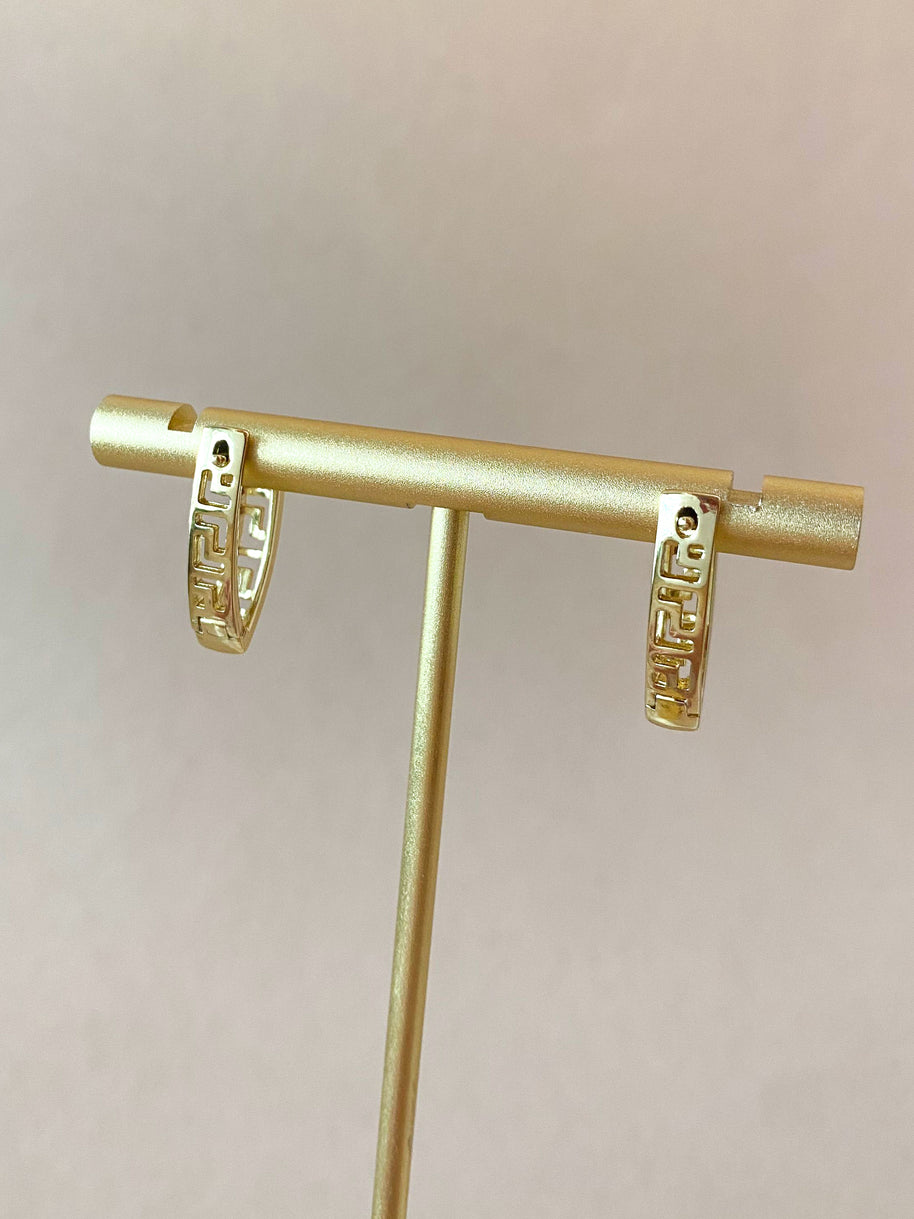 Golden Greek Key Pattern Oval Hoops