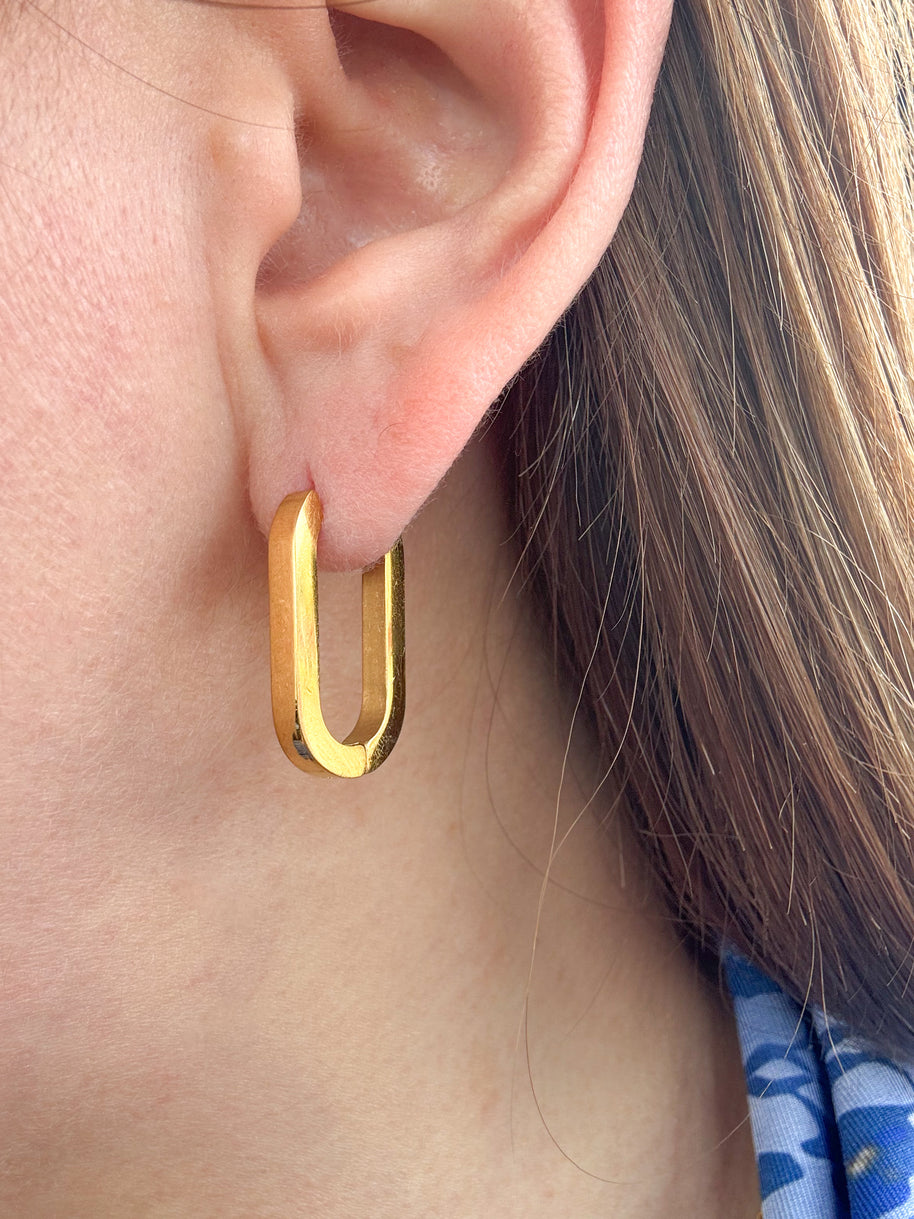 Oval Large Plain Golden Steel Hoops