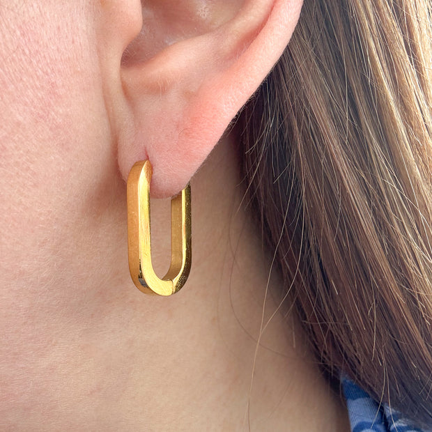 Oval Large Plain Golden Steel Hoops