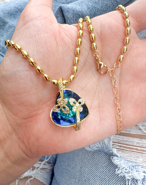 Shiny Blue Heart Necklace