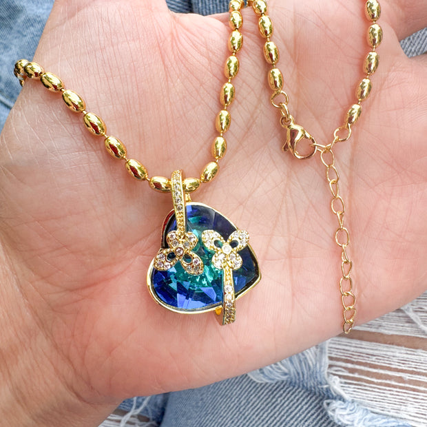Shiny Blue Heart Necklace