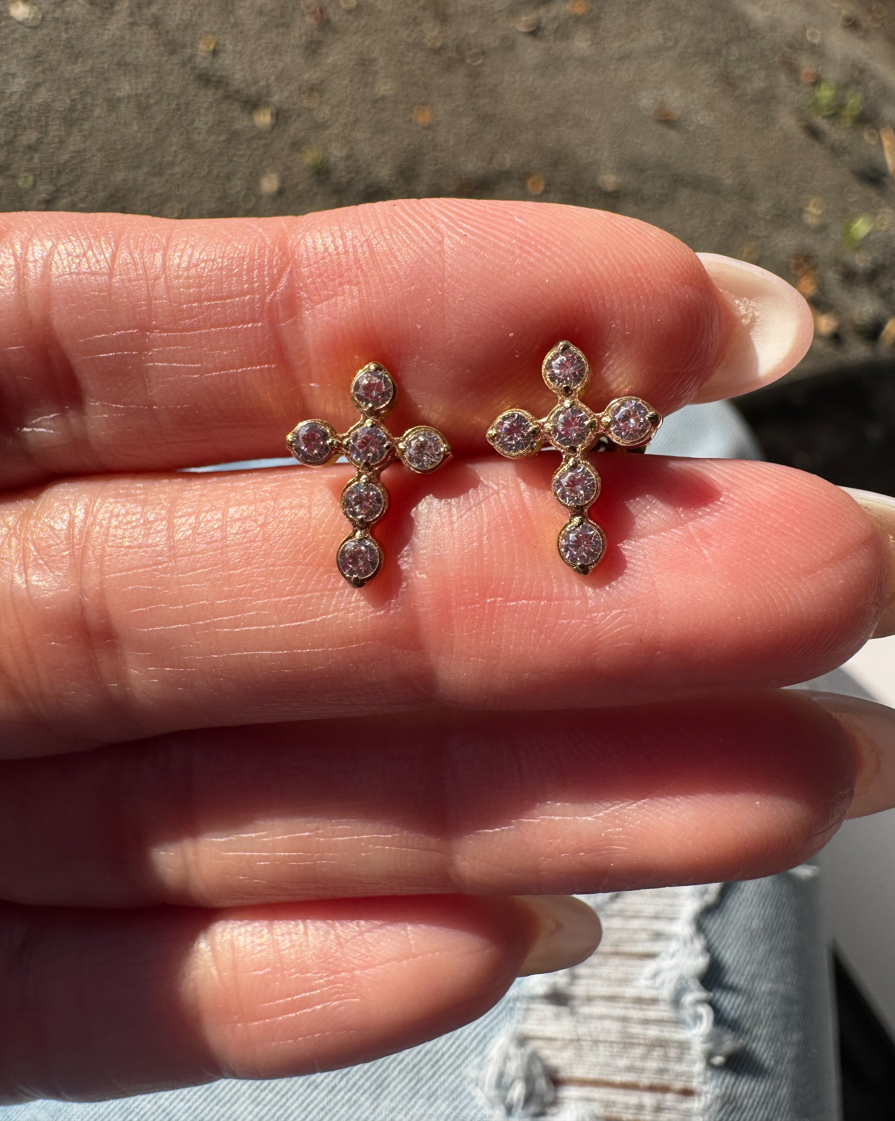 Golden Crystal Cross Steel Earrings