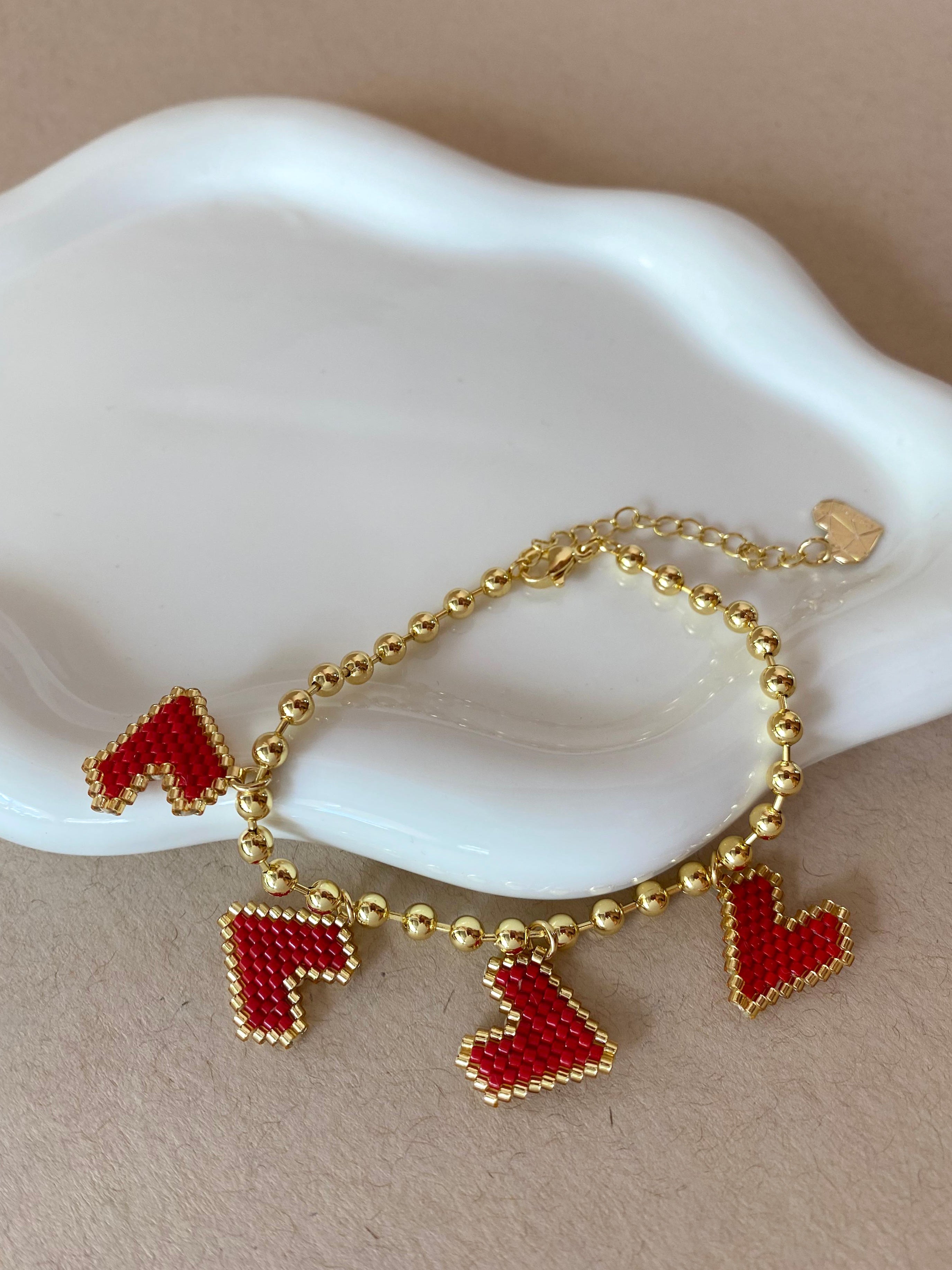 Multi Red & Pink Heart Miyuki Bracelet
