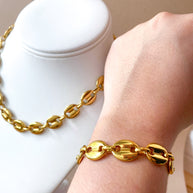 Golden Steel Coffee Grain Big Bracelet & Necklace