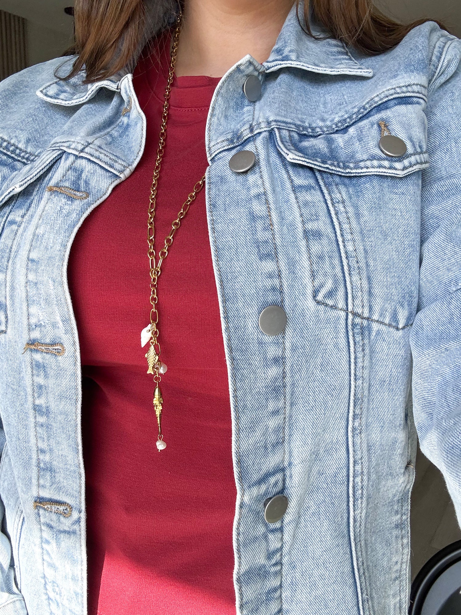 Large Fish & Coral Steel Necklace