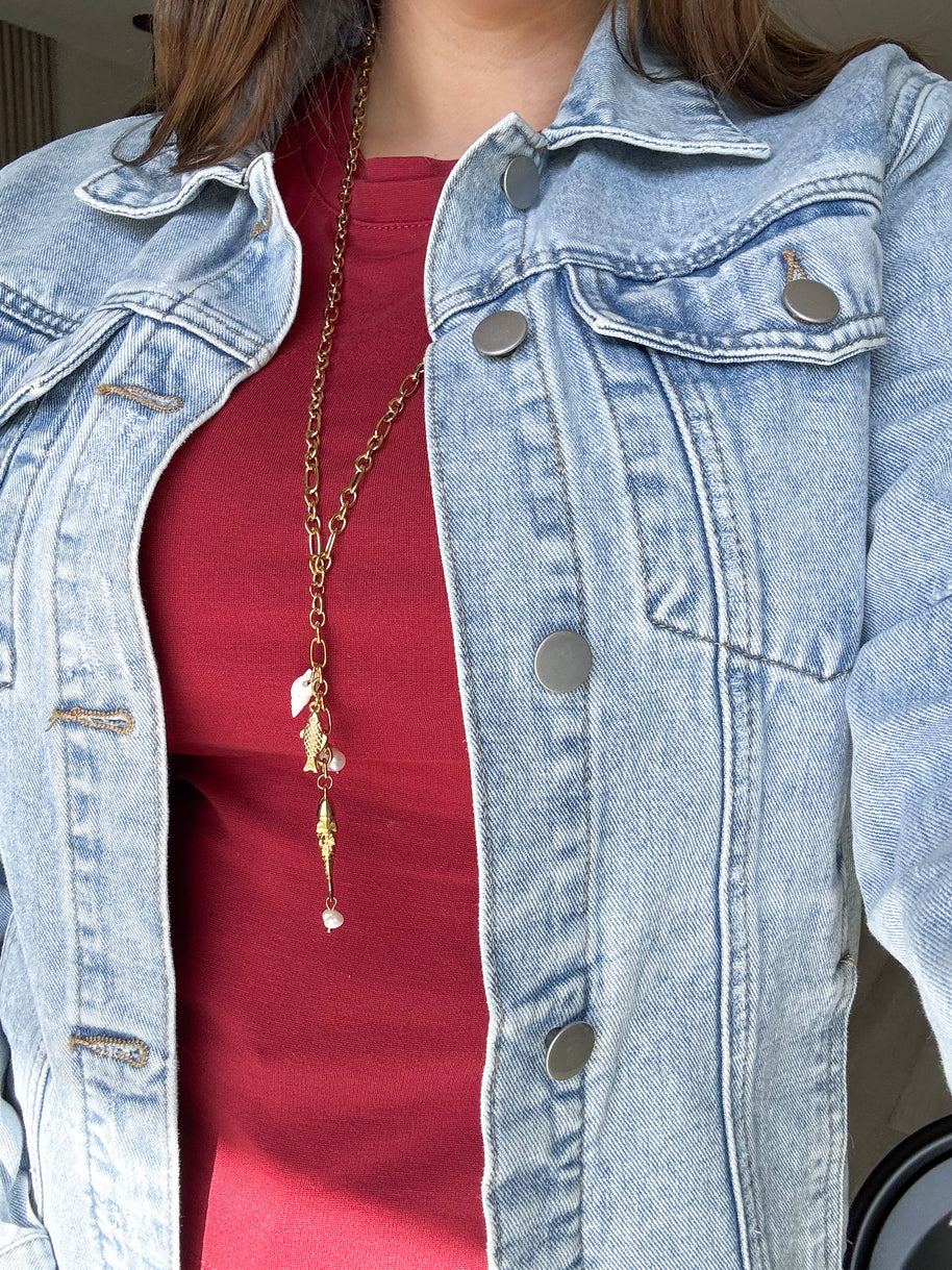 Large Fish & Coral Steel Necklace