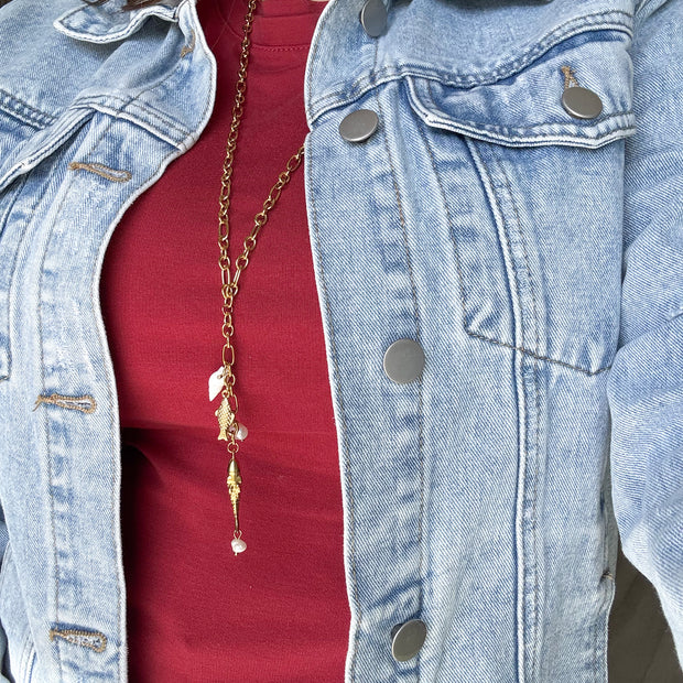 Large Fish & Coral Steel Necklace