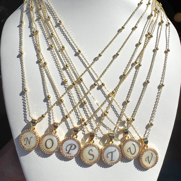 Initial Golden Mother of Pearl Necklace