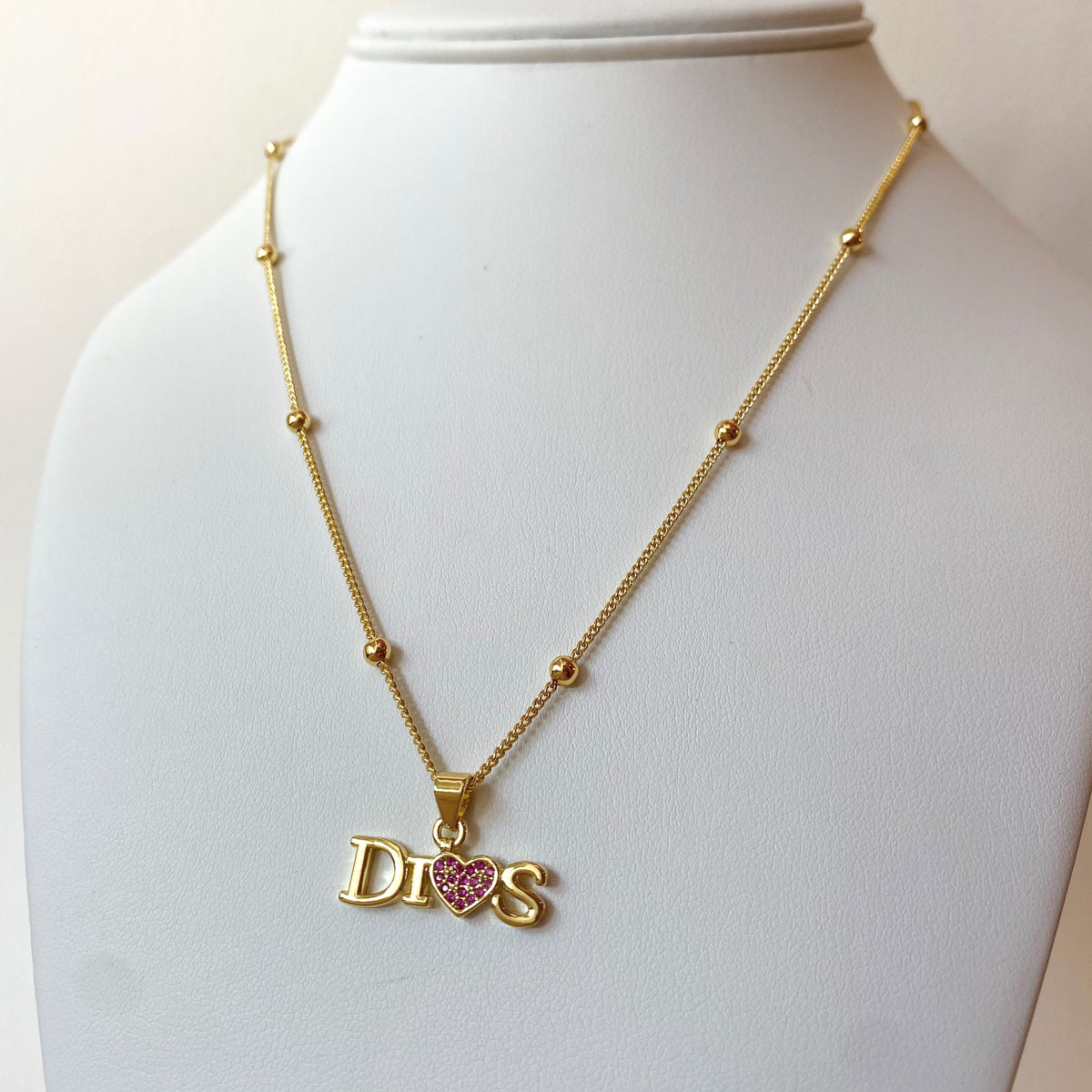 Dios Pink Heart Necklace