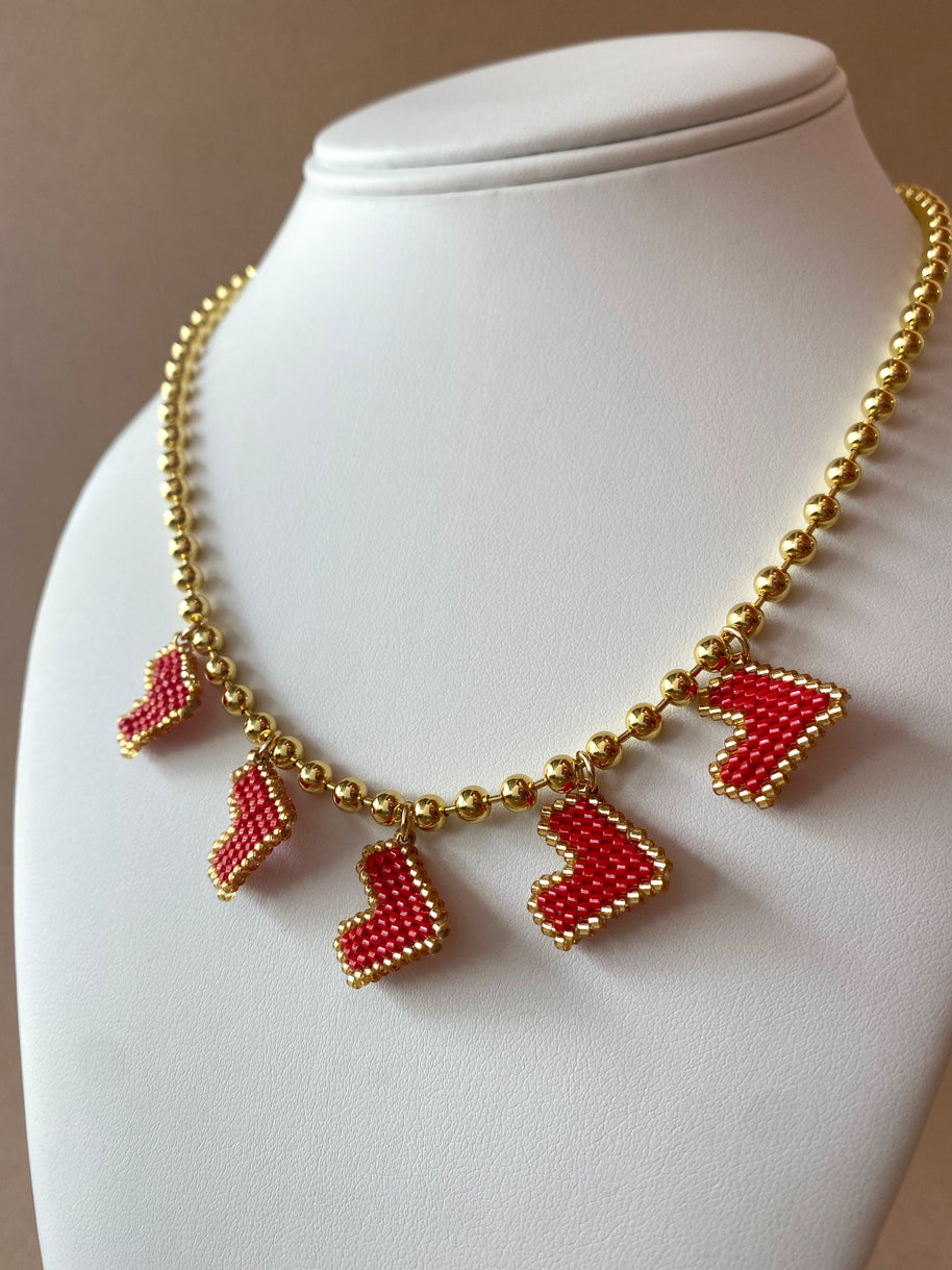 Red Hearts Miyuki Handmade Necklace