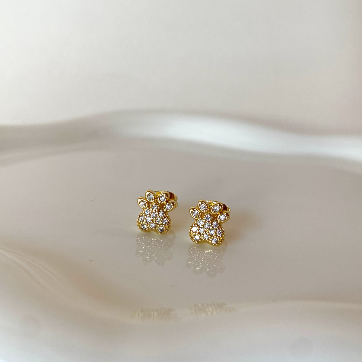 Golden Little Zircon Puppy Paw 🐾 Earrings