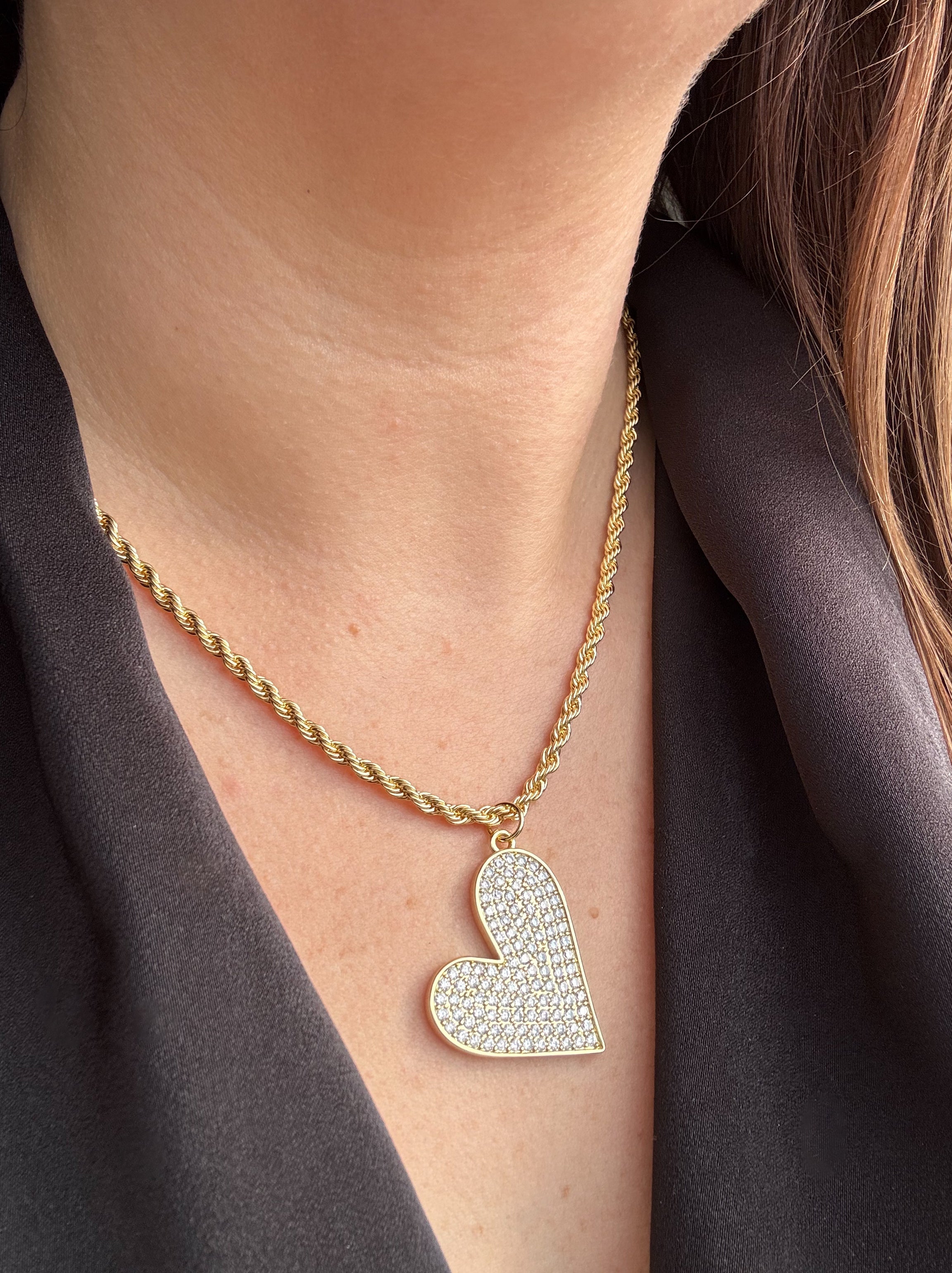 Big Zirconia Heart Necklace