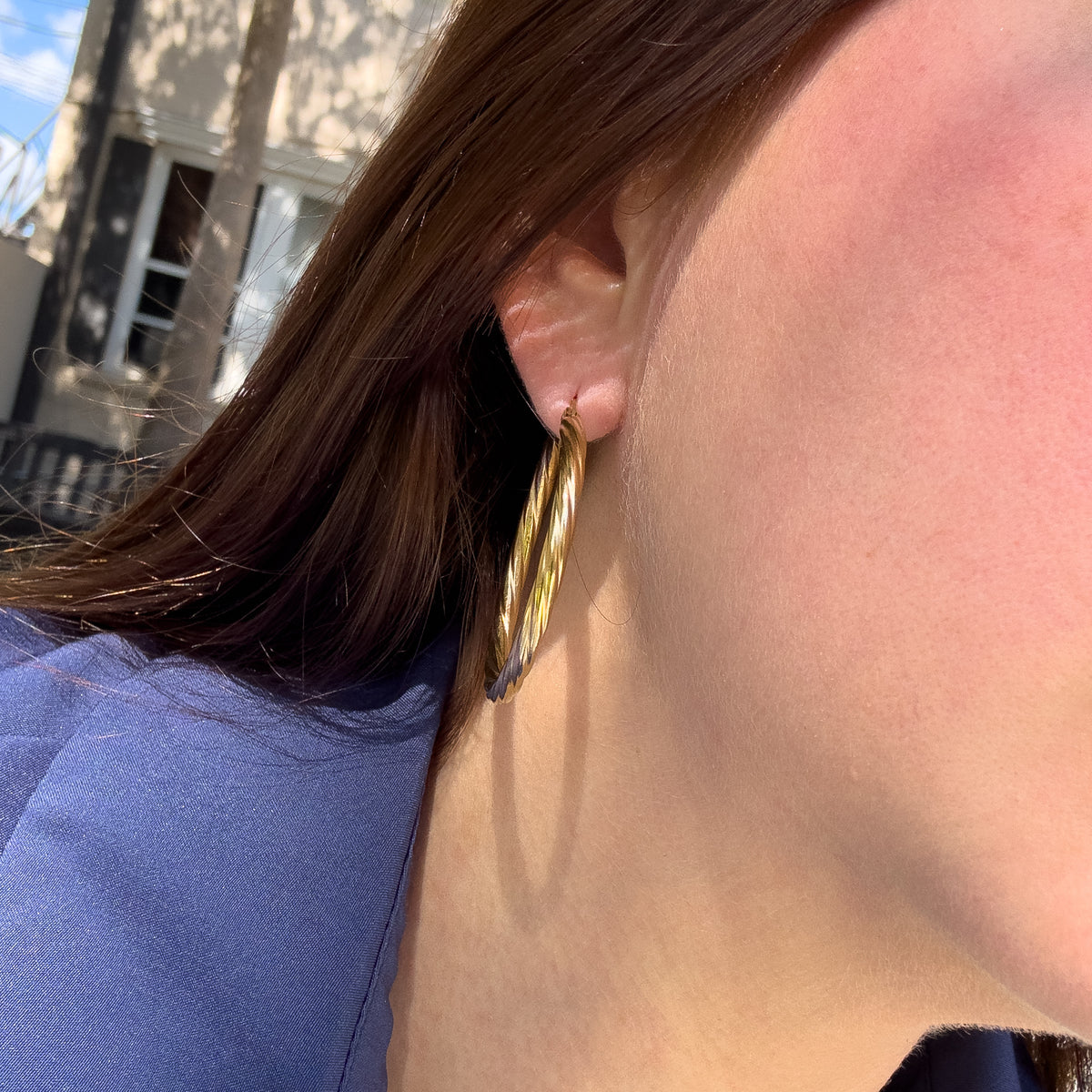 Spiral Golden Steel Big Hoops