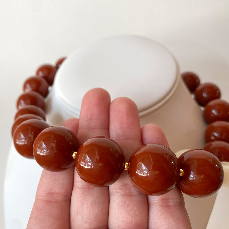 Acrylic Brown Gumball Bead with White Heart Necklace