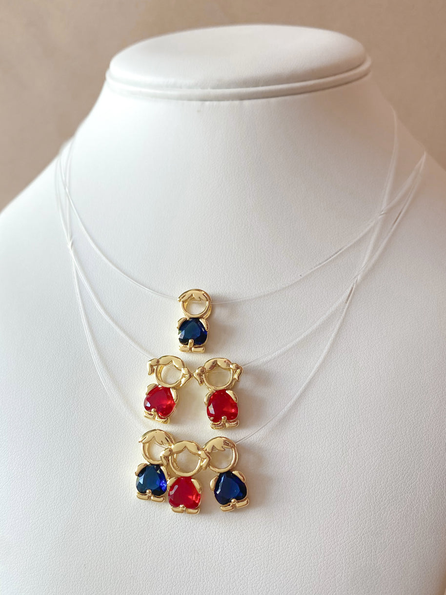 Red and Blue Kids Charms Ghost Necklace