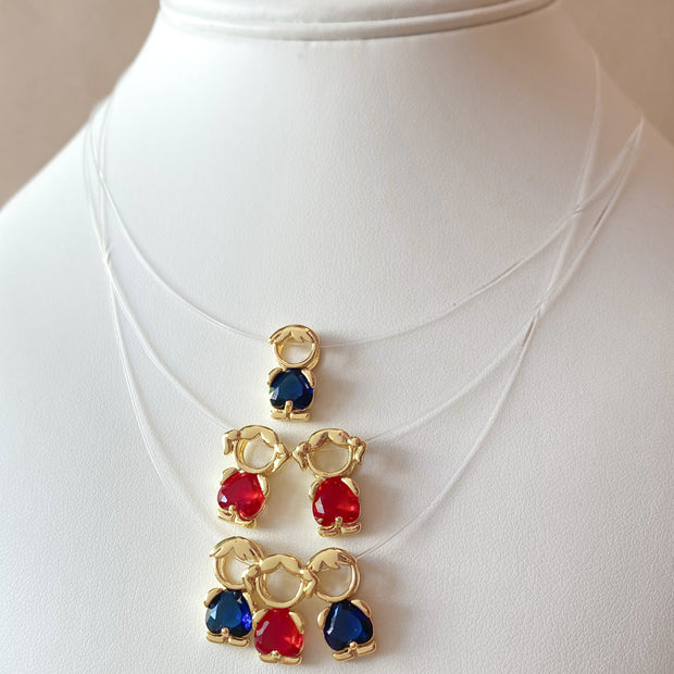 Red and Blue Kids Charms Ghost Necklace