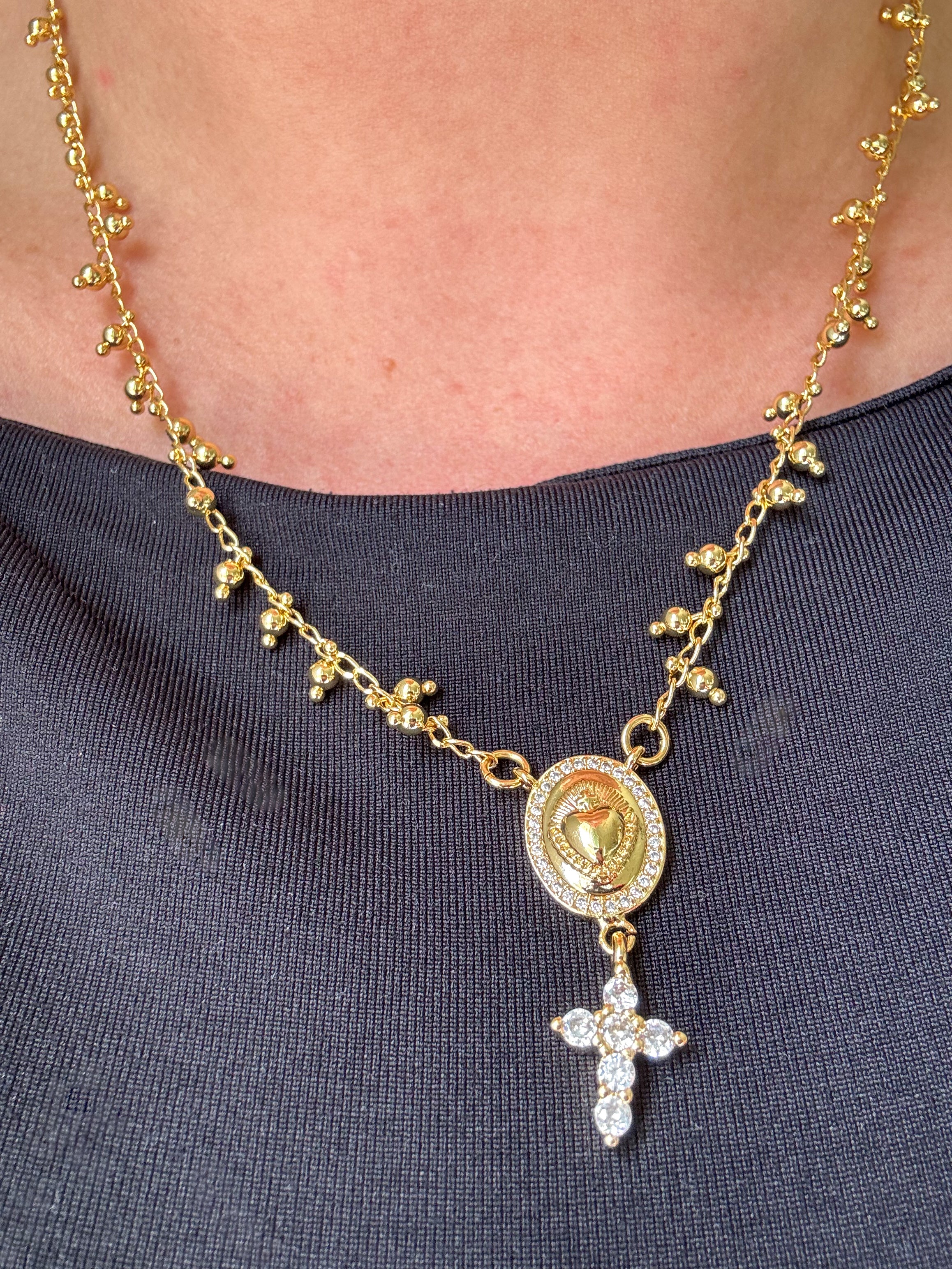Cadena Corazon de Jesus y Cruz