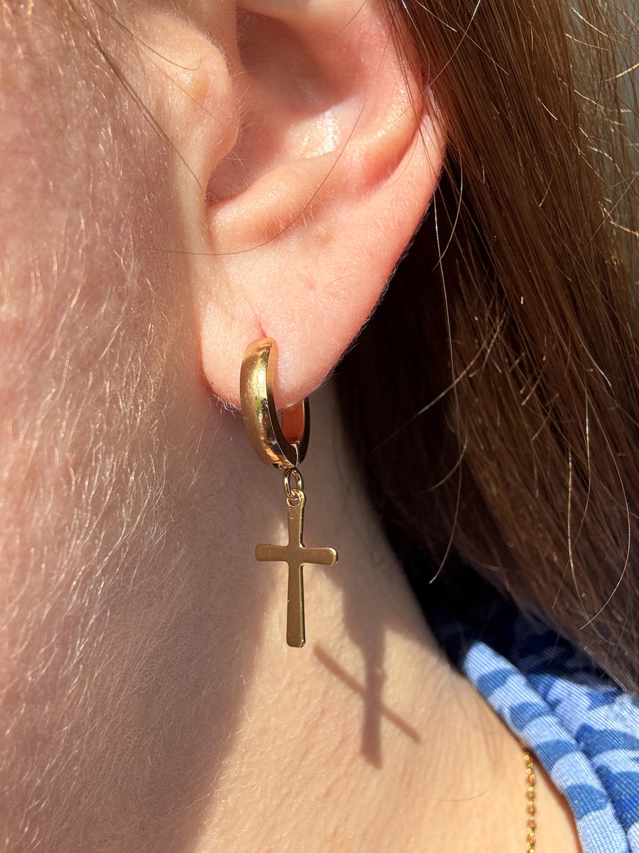 Golden Steel Cross Hoops