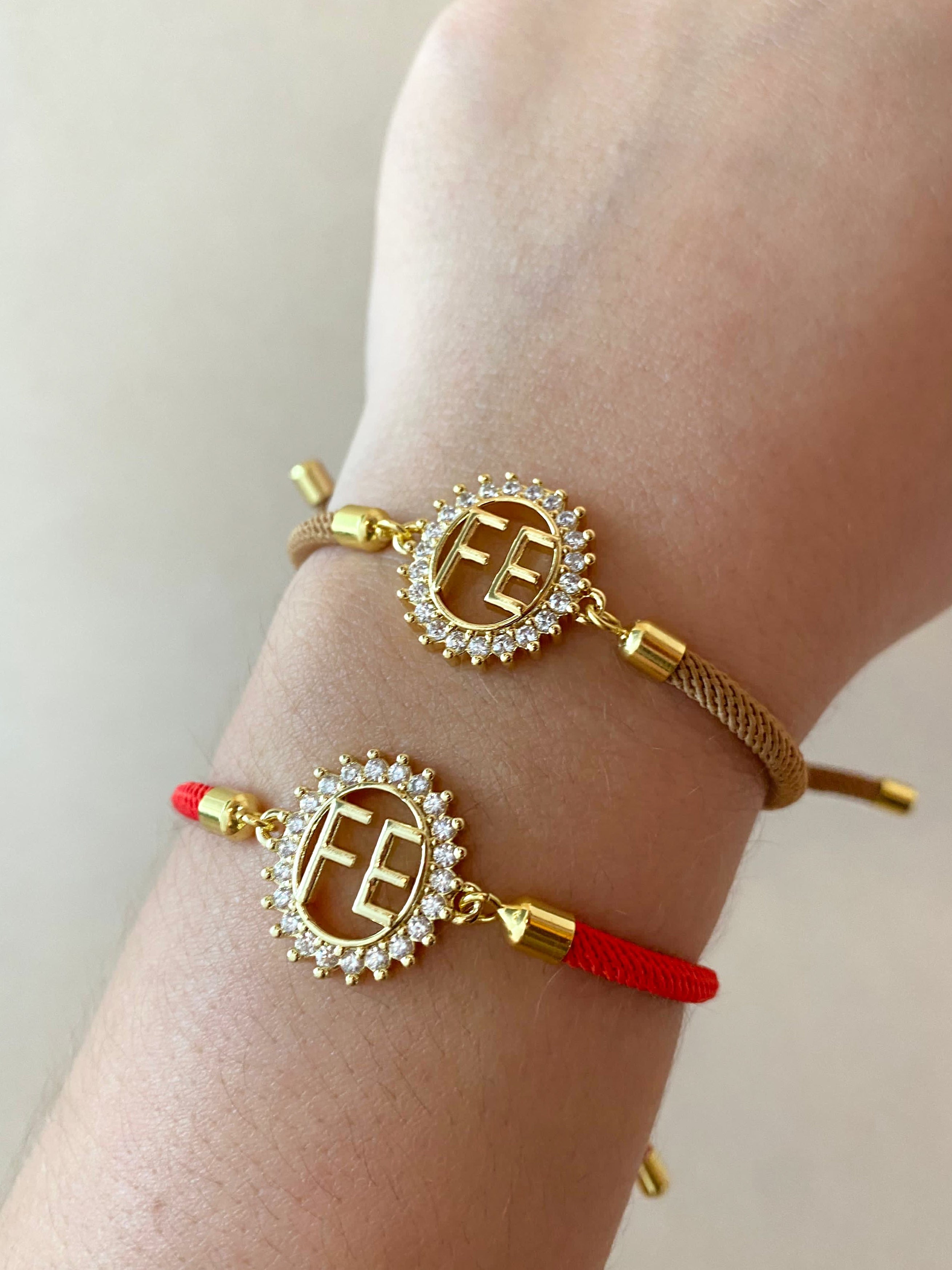 Crystals Faith Charms in Red or Brown Adjustable Bracelets