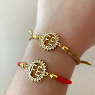 Crystals Faith Charms in Red or Brown Adjustable Bracelets