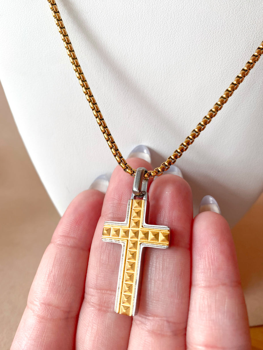 Golden & Silver Cross Large Men Necklace
