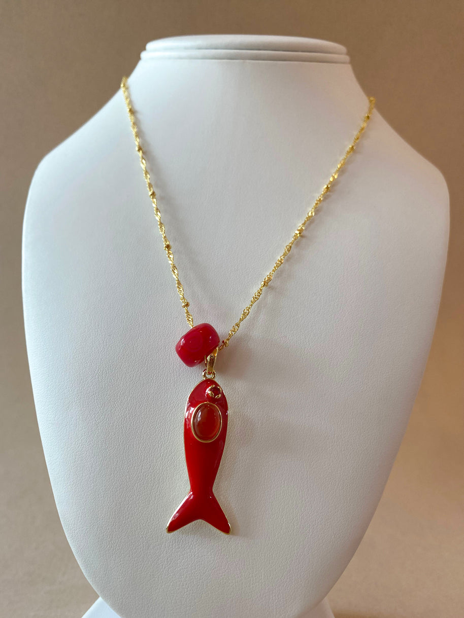 Red Fish and Turkish Stone Necklace