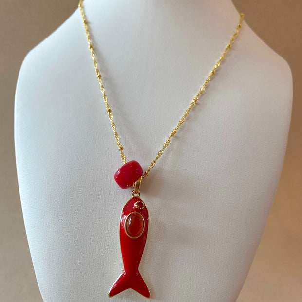 Red Fish and Turkish Stone Necklace