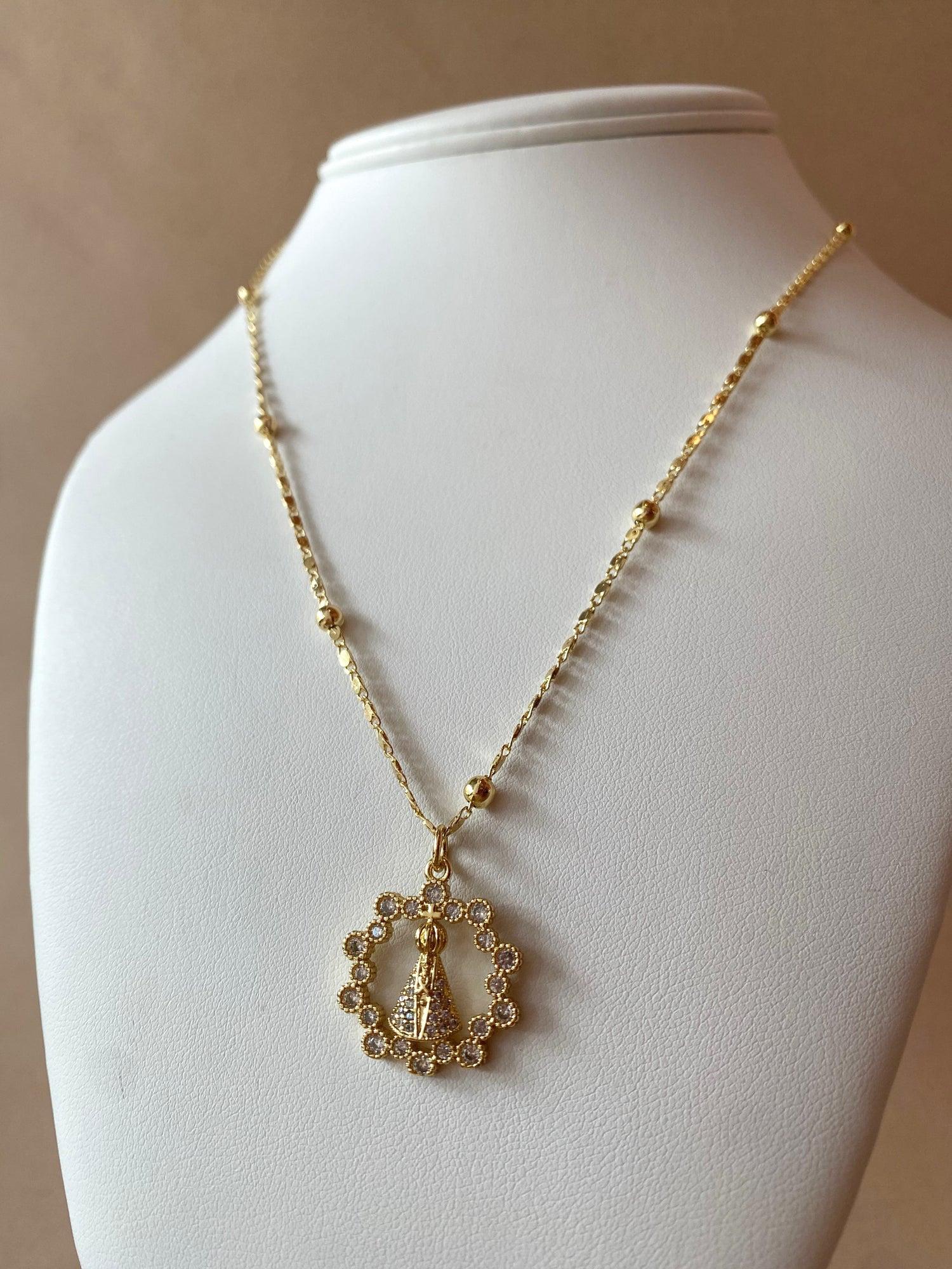 Virgin of the Valley Crystals Circular Medal Necklace