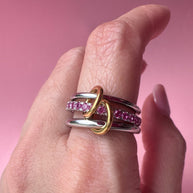 Silver & Gold Pink Crystal Steel Ring