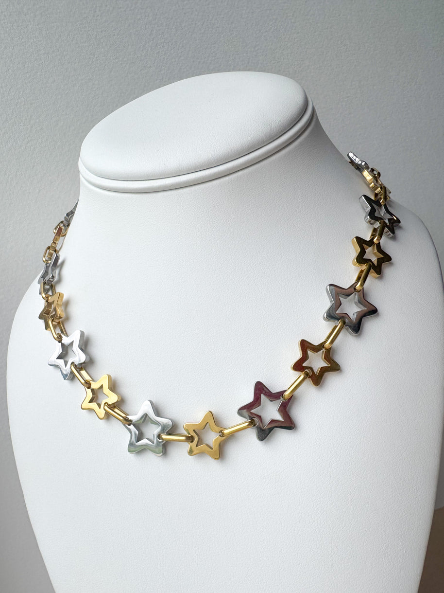 Golden & Silver Star Pattern Necklace