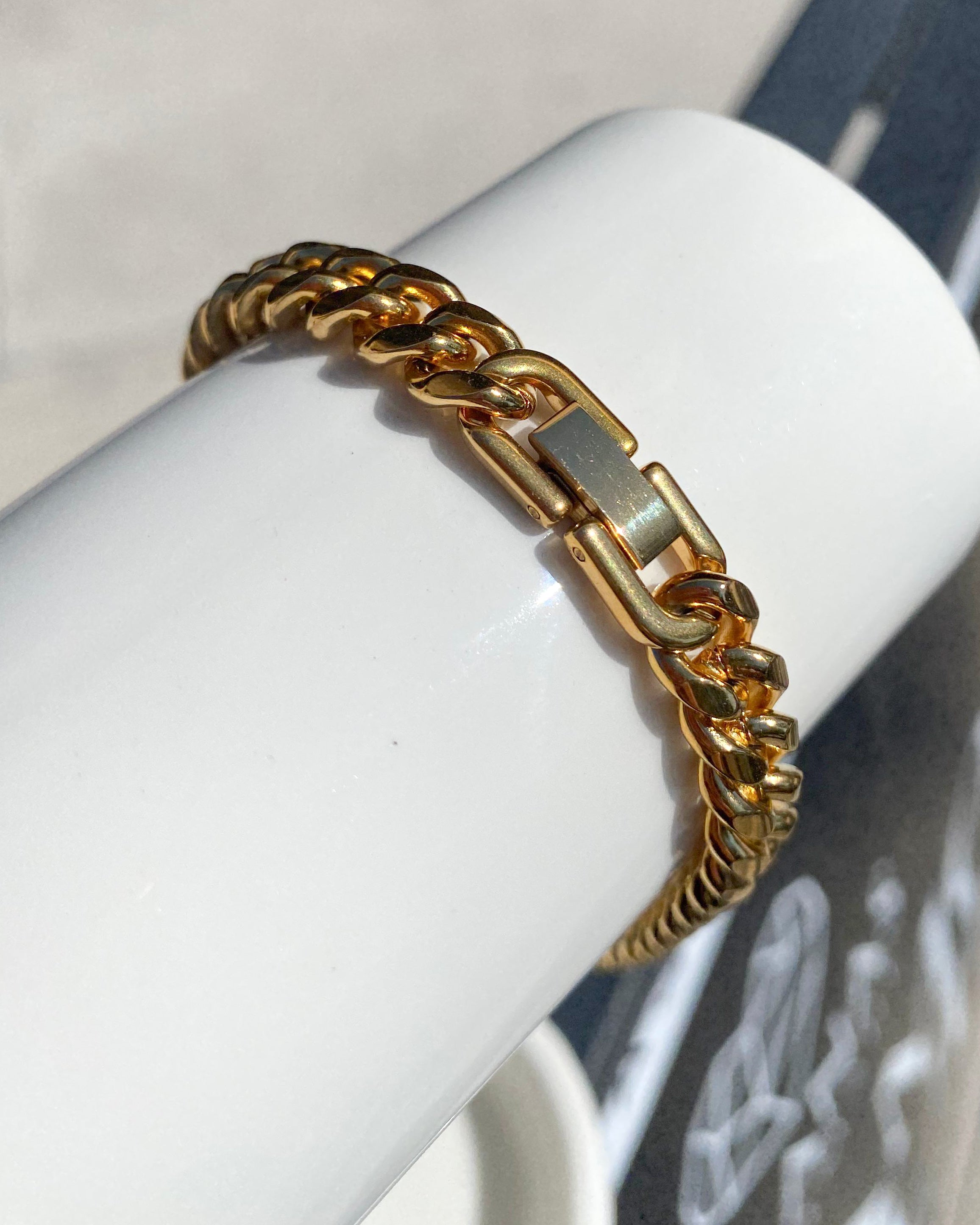 Golden Steel Thick Links Bracelet for Men