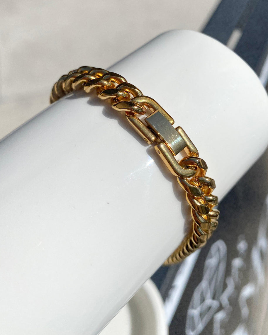 Golden Steel Thick Links Bracelet for Men
