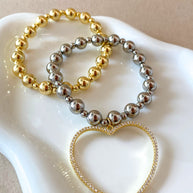 Silver & Gold Big Heart Elastics Bracelets