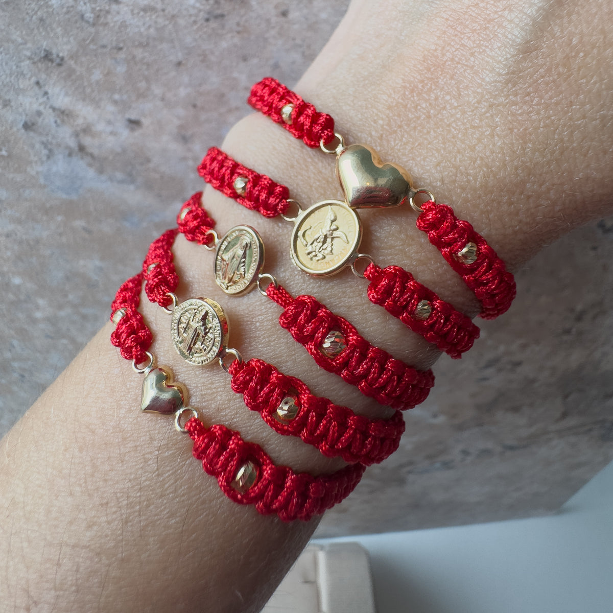 BomBom Heart 18K Solid Gold in Red String Bracelet