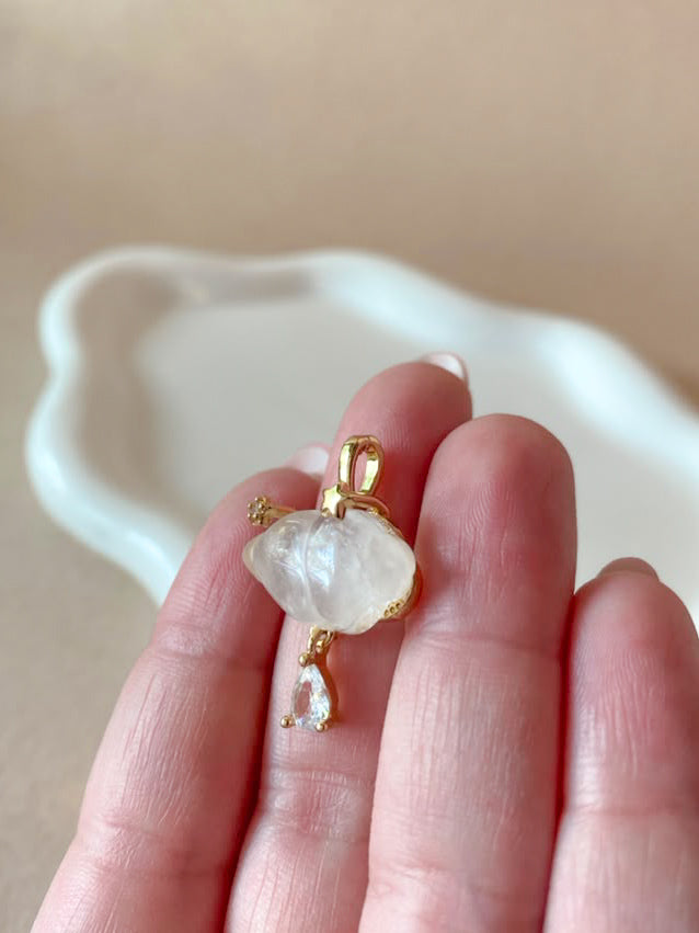Cloud and Raindrop White Quartz Crystal Charm