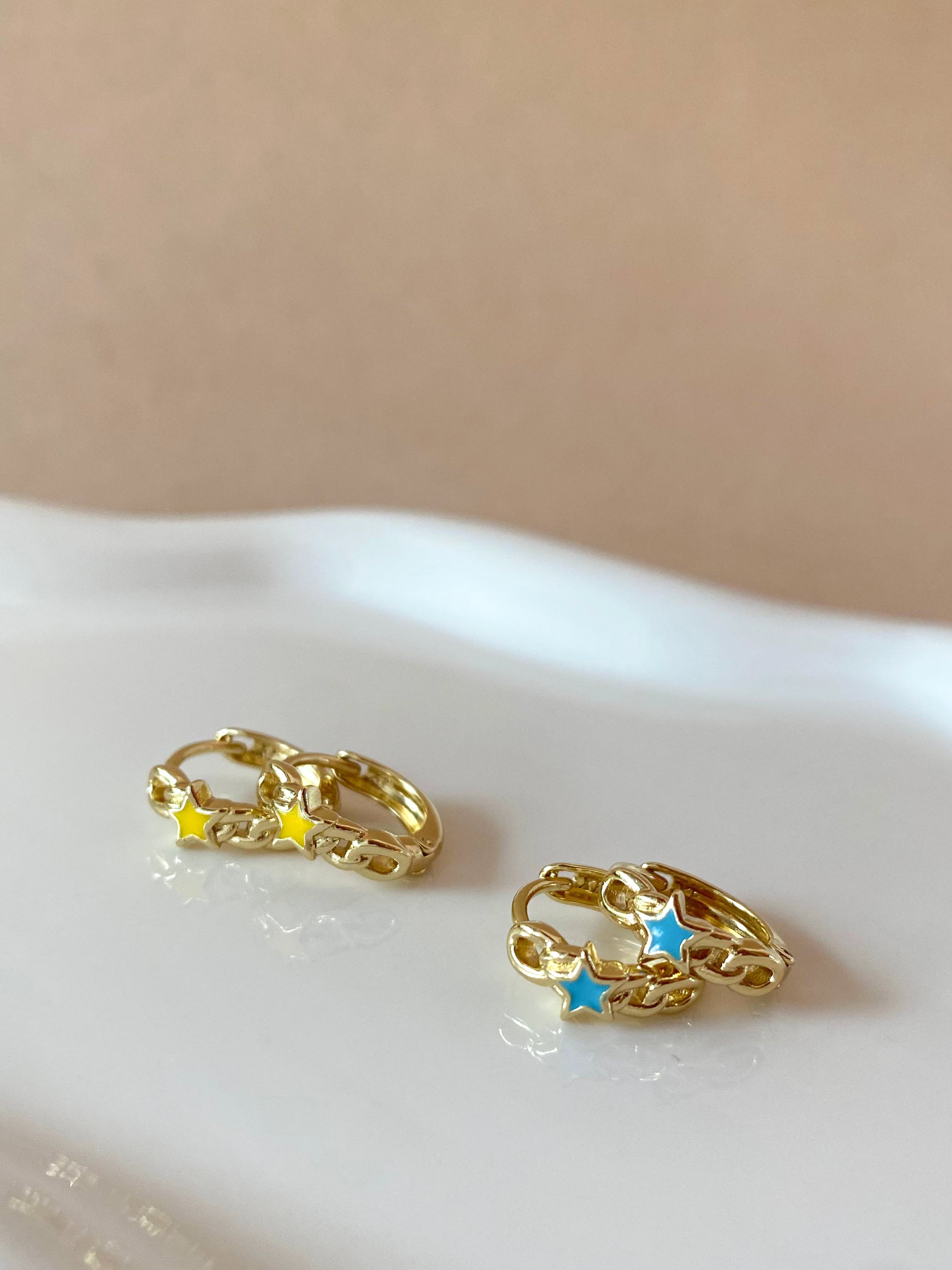 Little Stars in Blue or Yellow Golden Hoops