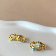 Little Stars in Blue or Yellow Golden Hoops