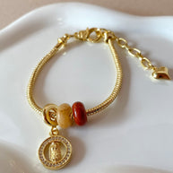 Guadalupe Virgin Circular Medal and Turkish Stone Charms Bracelet