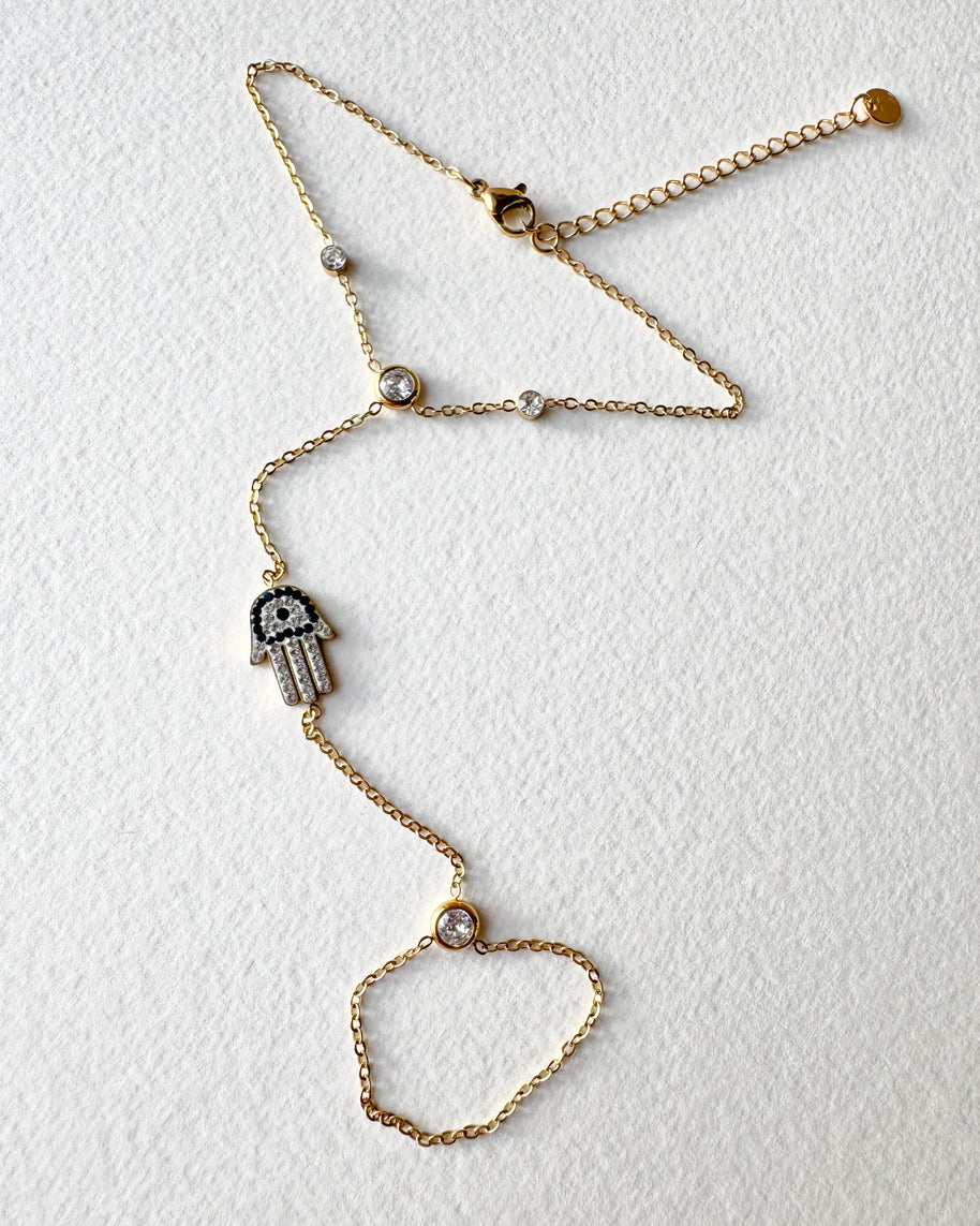 Golden Ring & Bracelet Hamsa Charm