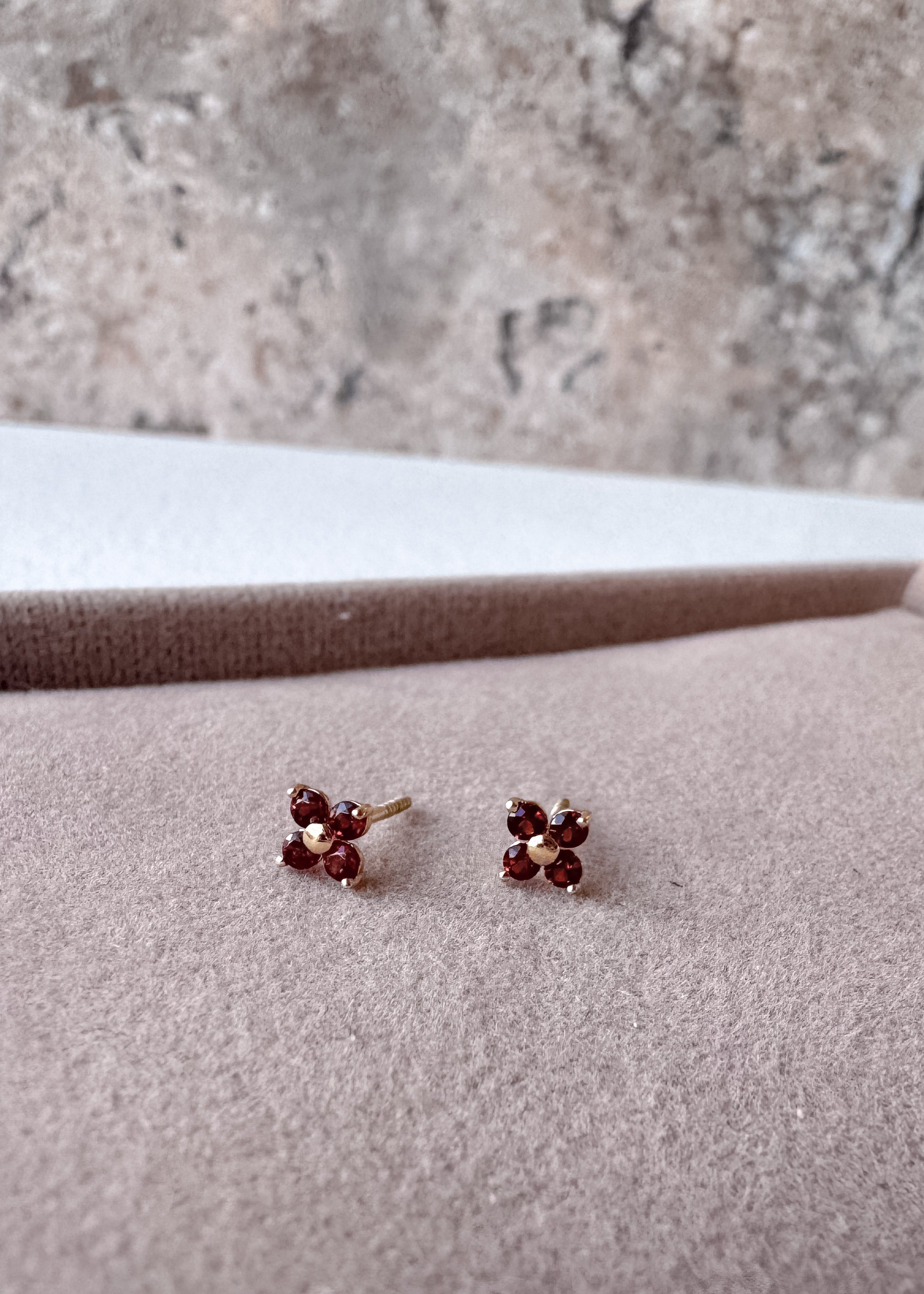 Flower Granate 18k Solid Gold Earrings