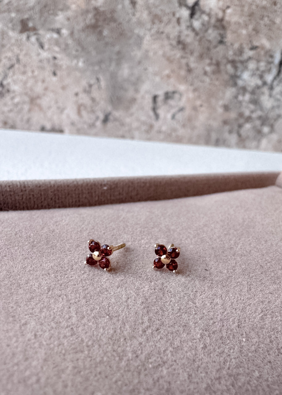 Flower Granate 18k Solid Gold Earrings