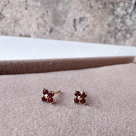 Flower Granate 18k Solid Gold Earrings