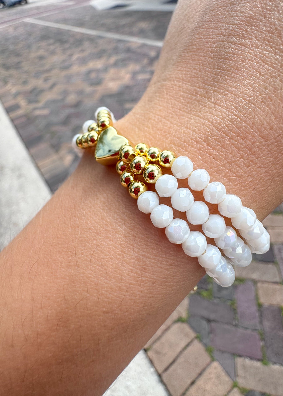 White Crystals 3 Layers Heart Adjustable Bracelet