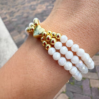 White Crystals 3 Layers Heart Adjustable Bracelet