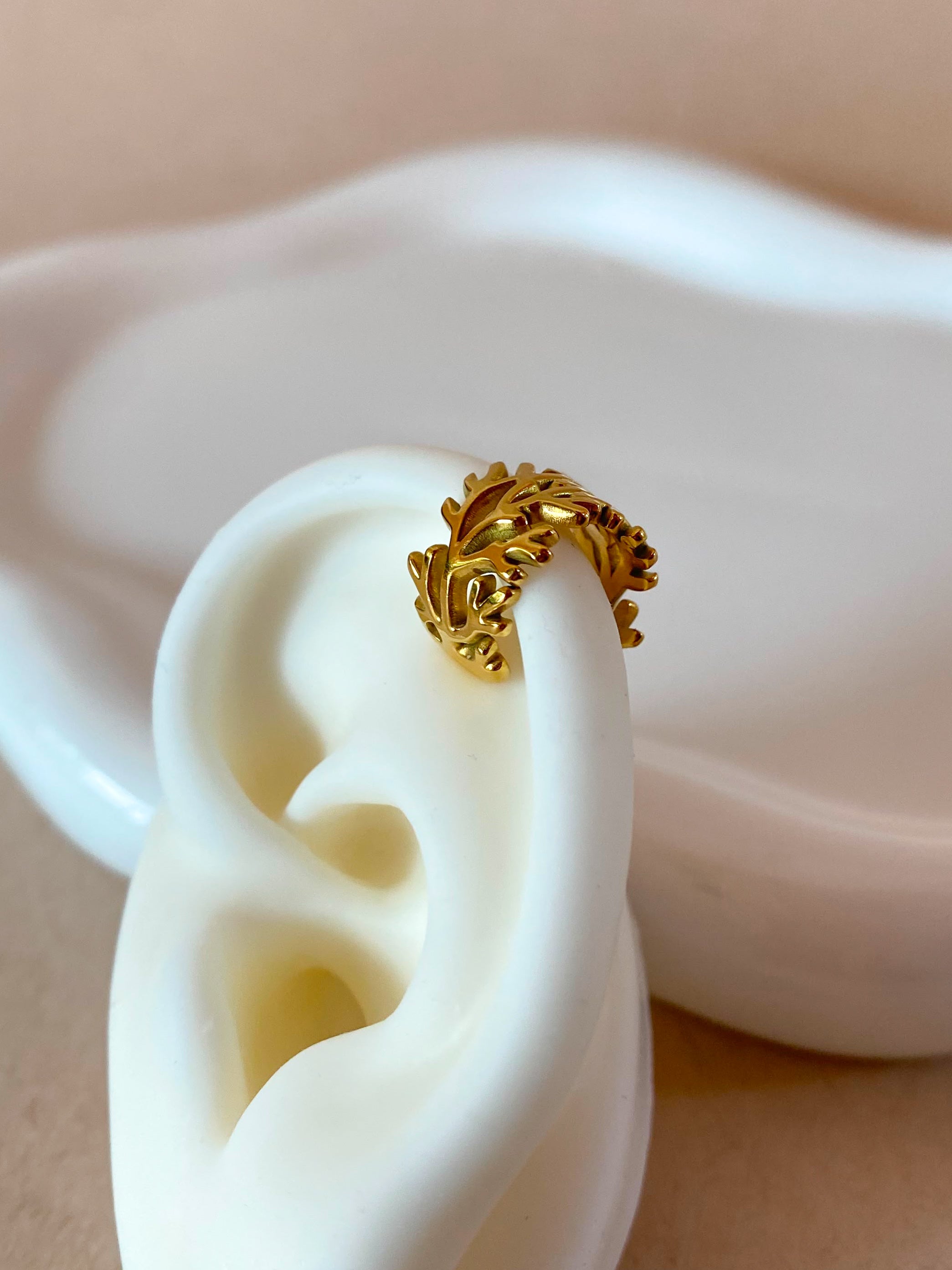 Golden Steel Leaf Style Ear Cuff