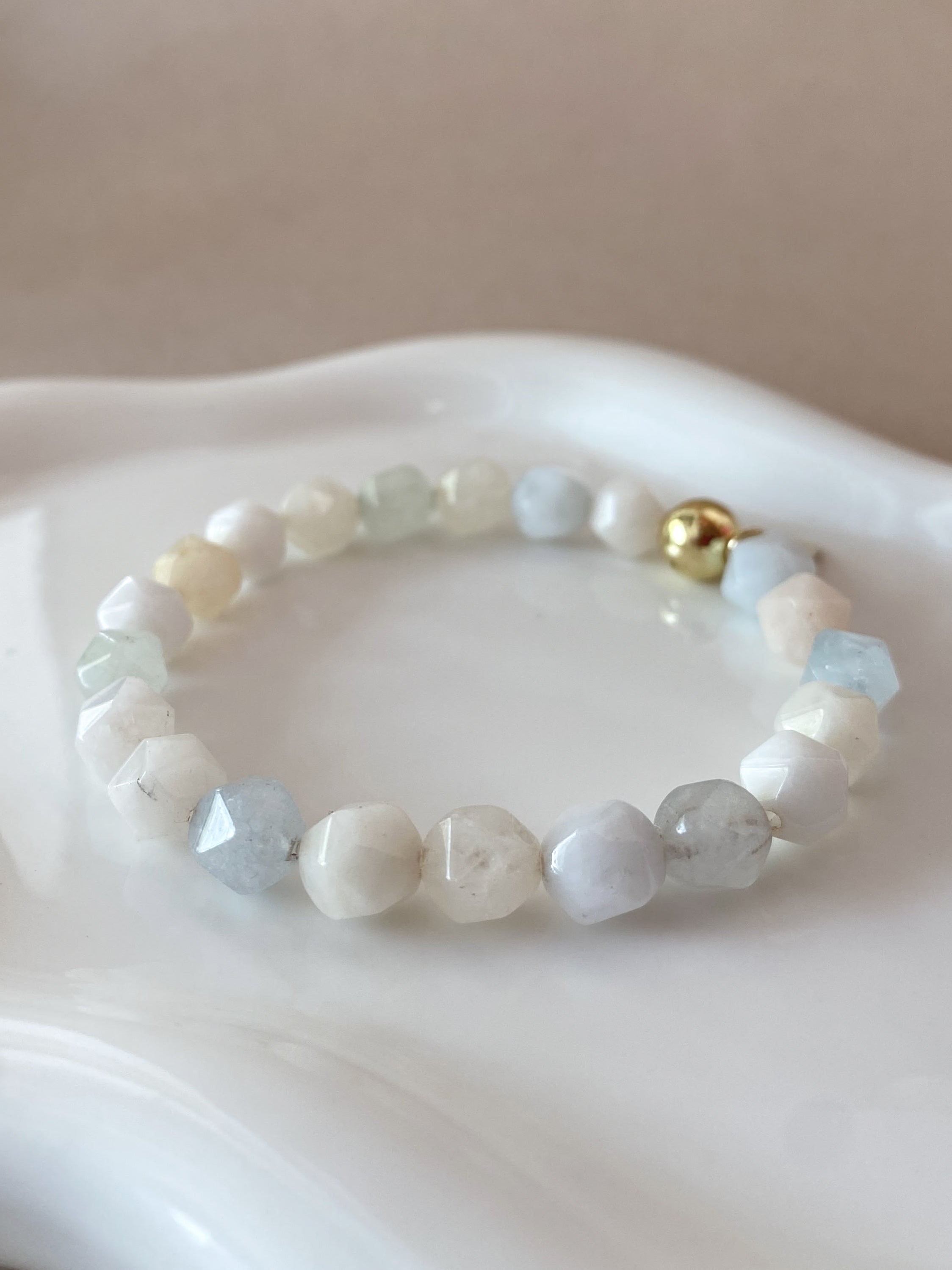 Clear & Baby Blue Gems Beads Elastic Bracelet